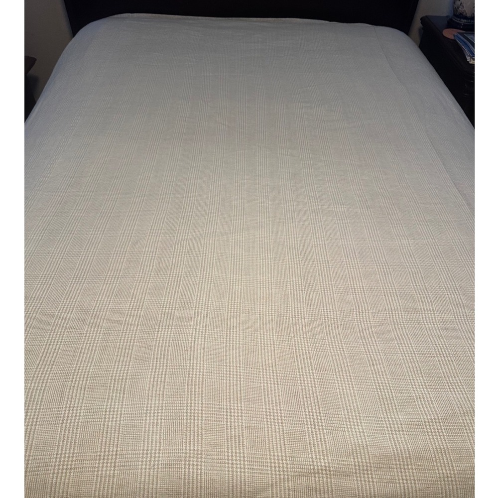 Pom Pom at Home Organic Cotton Linen Glen Plaid Duvet Cover Cream Tan Checkered